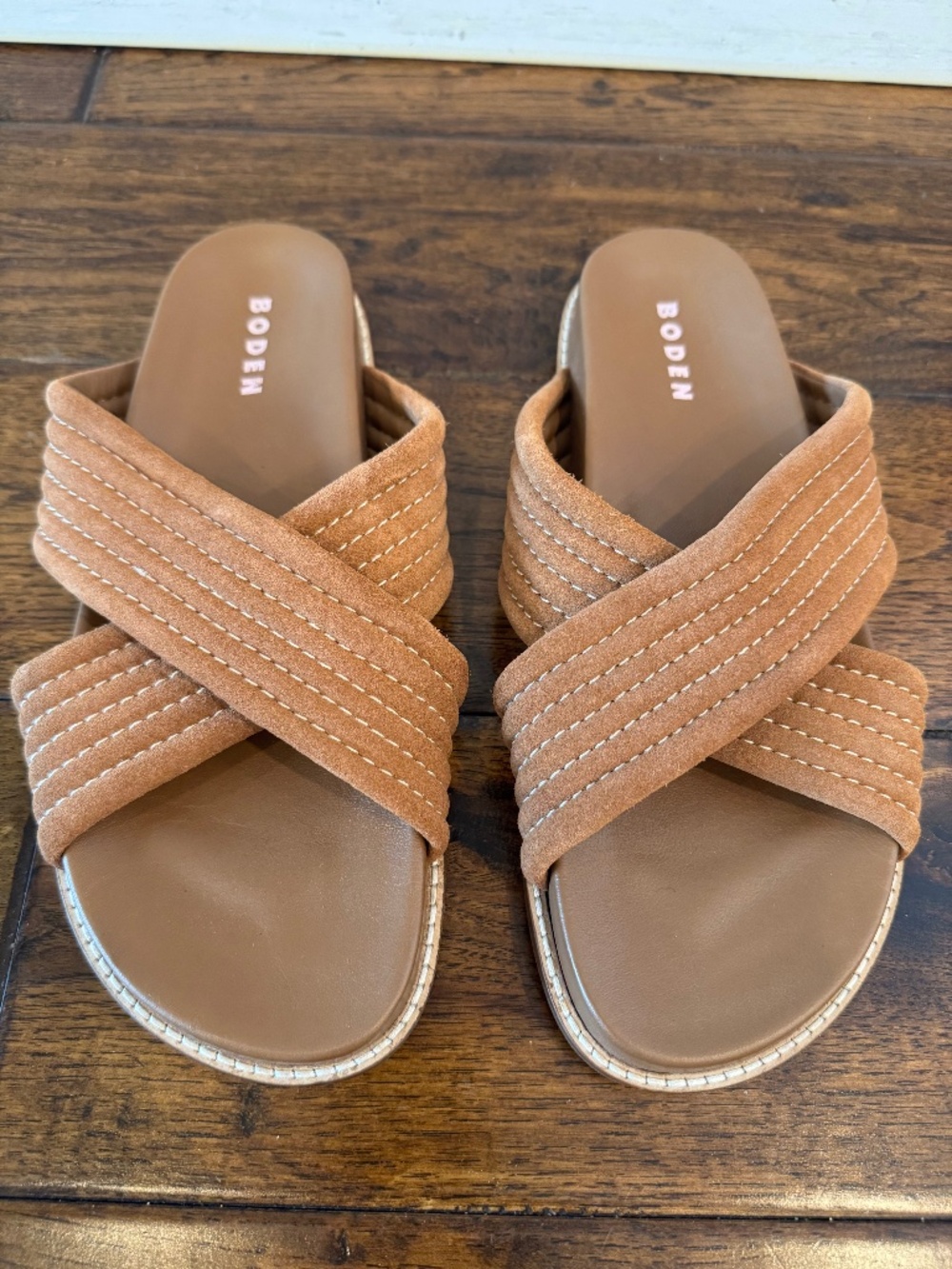 Boden Women's Crisscross Tan Suede Slide Sandals Size EU 40
